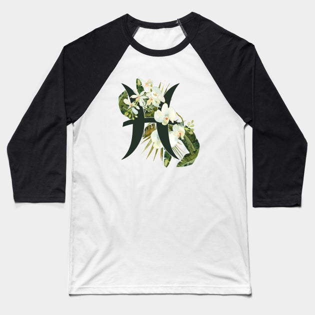 Pisces Horoscope Zodiac White Orchid Design Baseball T-Shirt by bumblefuzzies